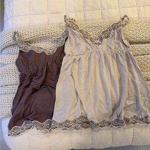 Eberjey Lace Trim Camisoles in Purple and Cream sz M